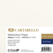 Cartarello Watercolour paper 300gsm 54x76cm 5sht pk Cold Press 100% cotton
